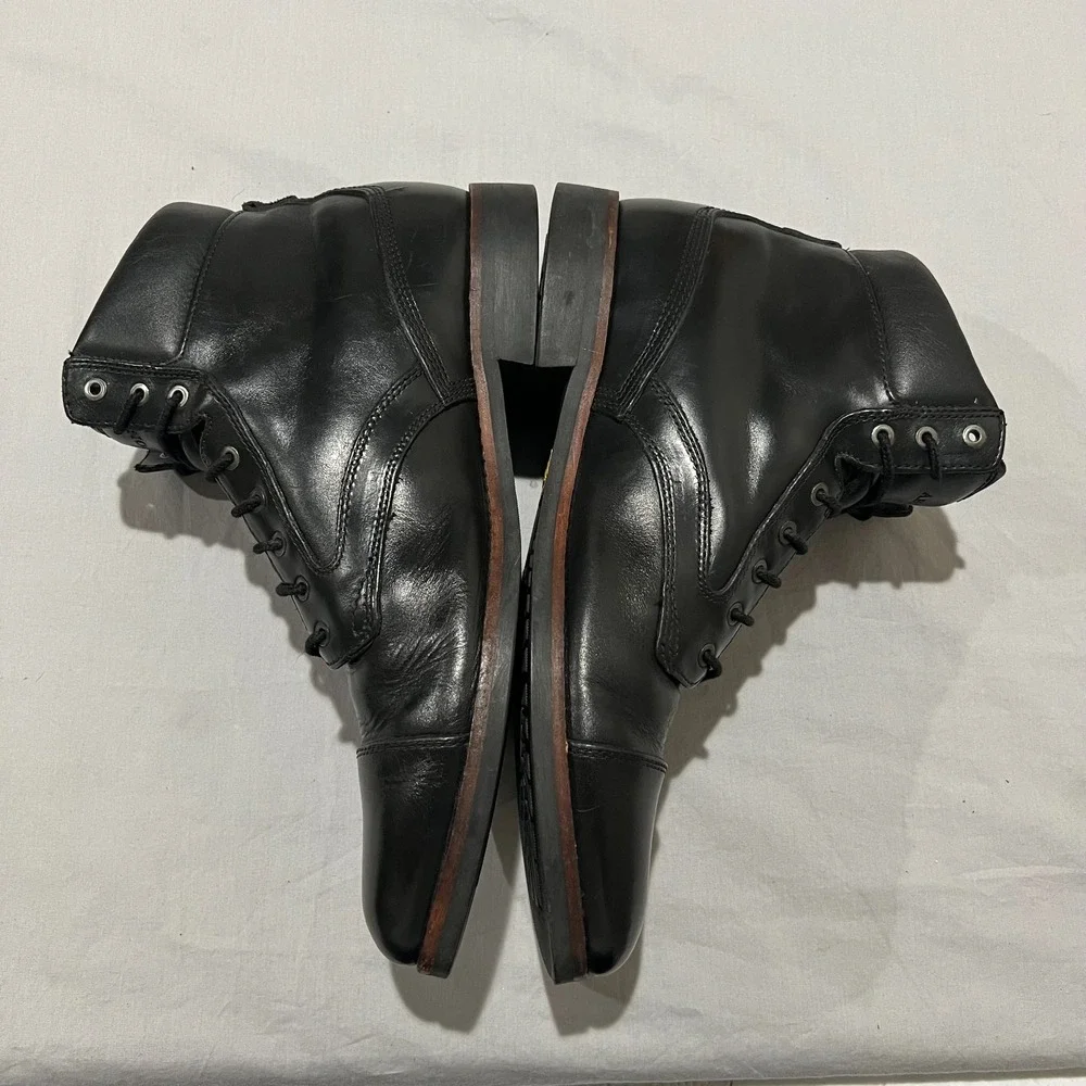 VTG Timberland Abington Mens Black Leather Cap Toe Vibram Sole Lace Up Boots 12M